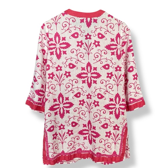 Boden Cleo Kaftan Tunic Cover-Up Mini-Dress Top White Pink Floral Size‎ 6R Women - Picture 3 of 12